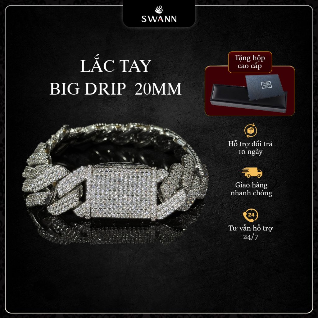 Lắc tay Cuban vuông Big Drip 20mm Pro